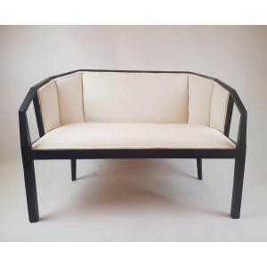 Banquette Art Déco En Bois Poly Noir, Vers 1940