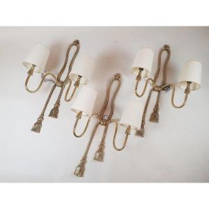 Set Of 3 Gilt Bronze And Brass Wall Lights, Circa 1970