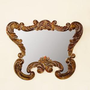 Miroir Baroque, Bois Sculpté, Patiné. 