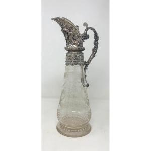 Carafe En Cristal Et Bronze Argenté