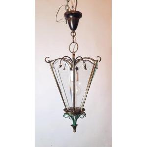 Brass Lantern With 6 Beveled Glass Plates 