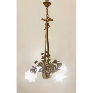 Louis XVI Style Gilt Bronze Basket Chandelier