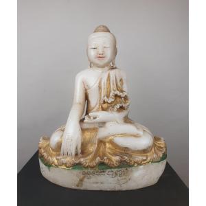 Marble Buddha, Traces Of Polychromy, Burma, 19th