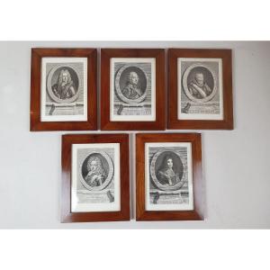 Set Of 5 Engravings Representing Historical Figures, 18th