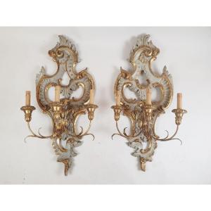 Pair Of Louis XV Style Wall Lights, Italy Early 20th Century