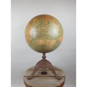 Early 20th Century Terrestrial Globe, Cast Iron Base