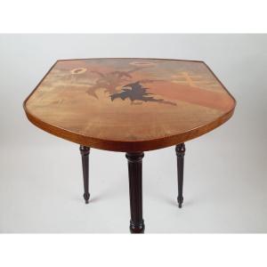 Gallé, Marquetry Side Table With Thistle And Lorraine Cross Decor