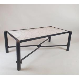 Table Basse En Fer Forgé Et Tablette De Marbre, Vers 1970