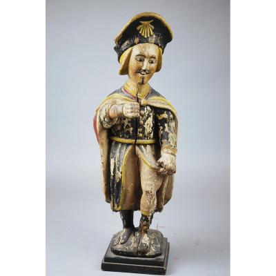 Saint Roch In Polychrome Carved Wood, 18th