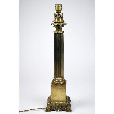 Electrified Brass Oil Lamp, Circa 1840