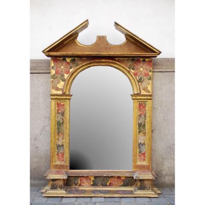 Mirror In Painted And Gilded Wood, Nineteenth