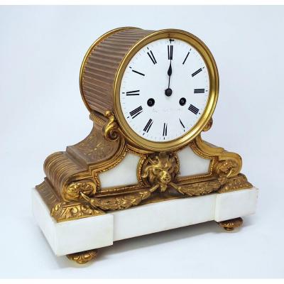 Louis XVI Style Clock In Marble And Gilt Bronze