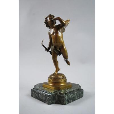 Cupid In Bronze On Marble Base