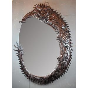 Large Iron Wood Dragon Mirror, 19th