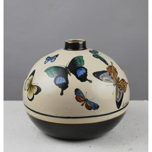 Lombart, Ceramic Vase With Butterfly Decor