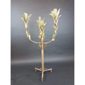 Wrought Iron Lamp With 4 Arms Of Light, Circa 1970