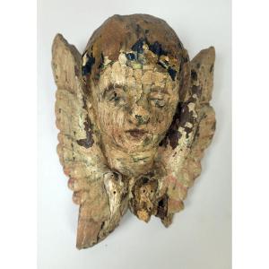 Ange En Bois Sculpté Et Polychromé, Italie 18th