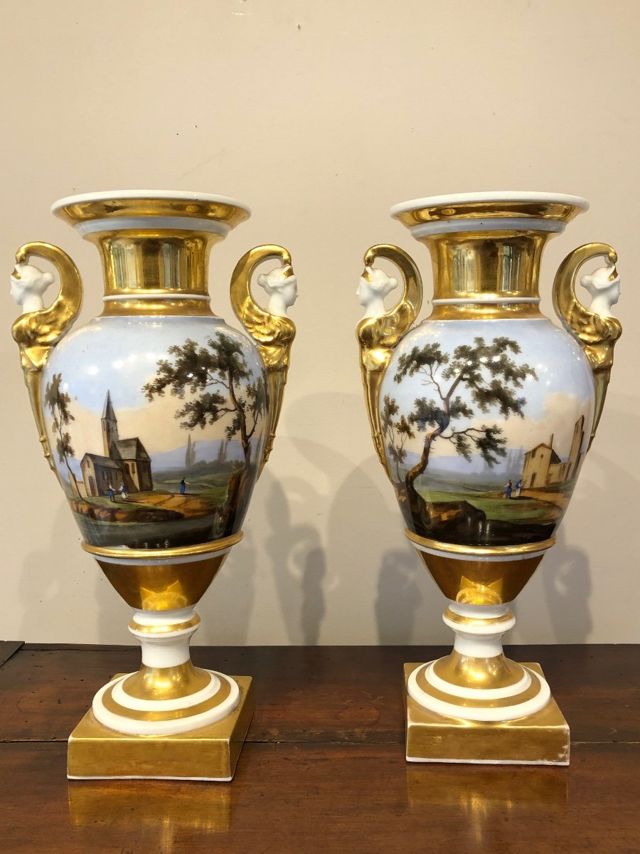 Large Pair Of Empire Period Porcelain Vases-photo-2