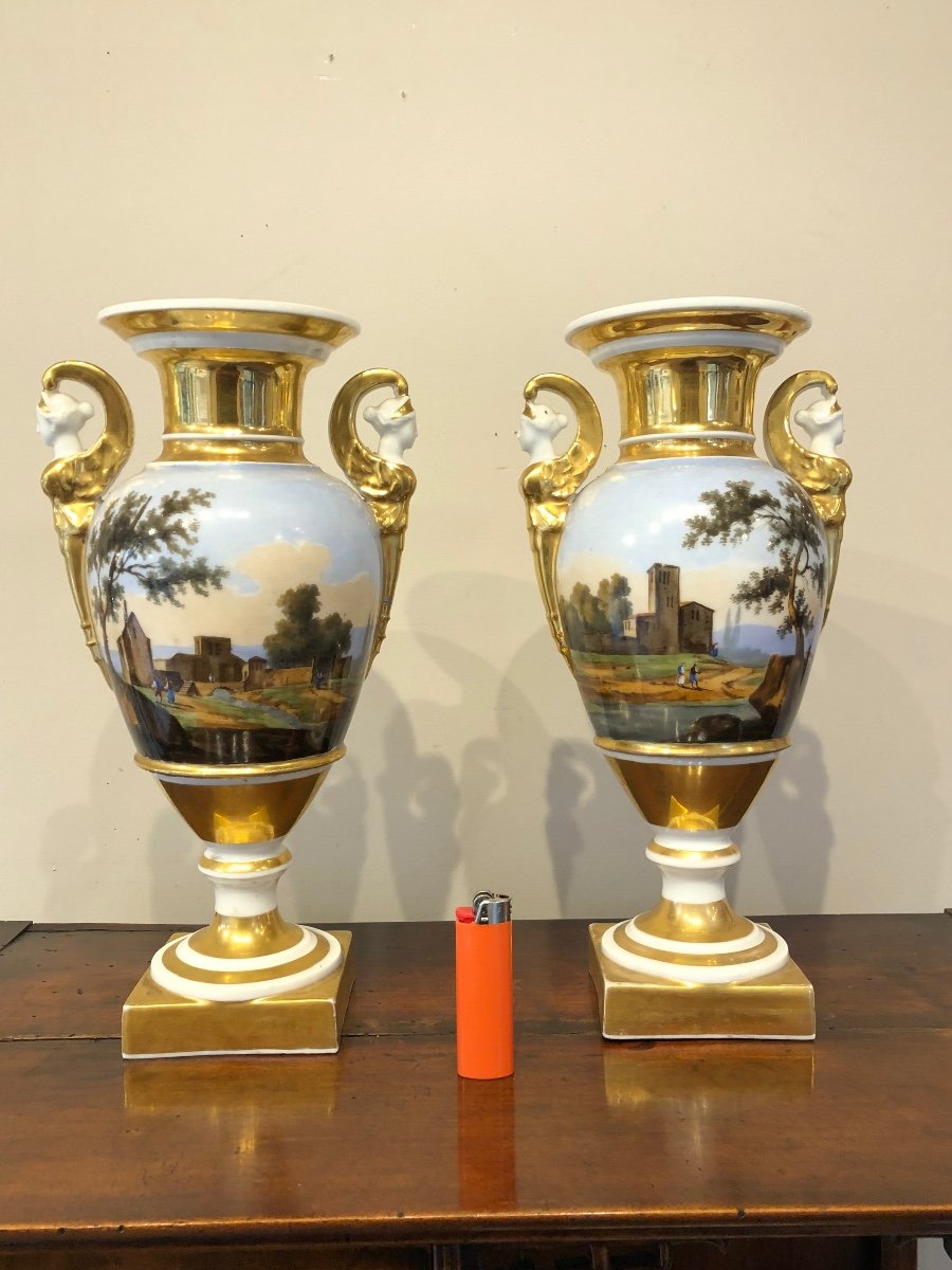 Large Pair Of Empire Period Porcelain Vases-photo-5