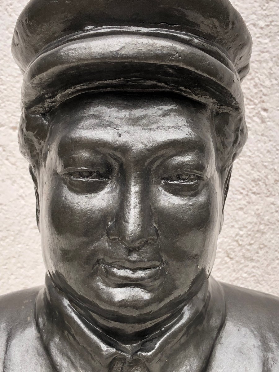 Bust Of Mao Zedong In Terracotta Circa 1930/40-photo-3