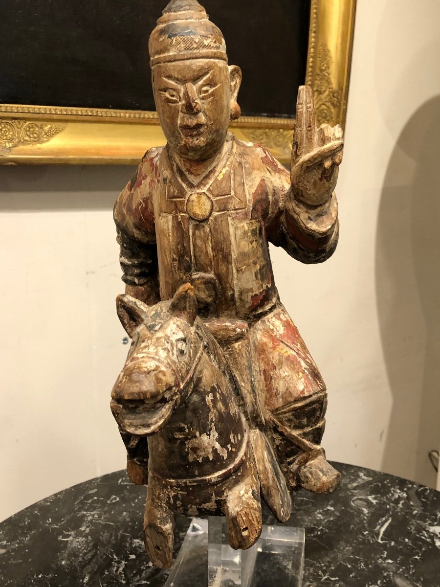 China XVIIIth “carved & Polychrome Wooden Rider”-photo-4