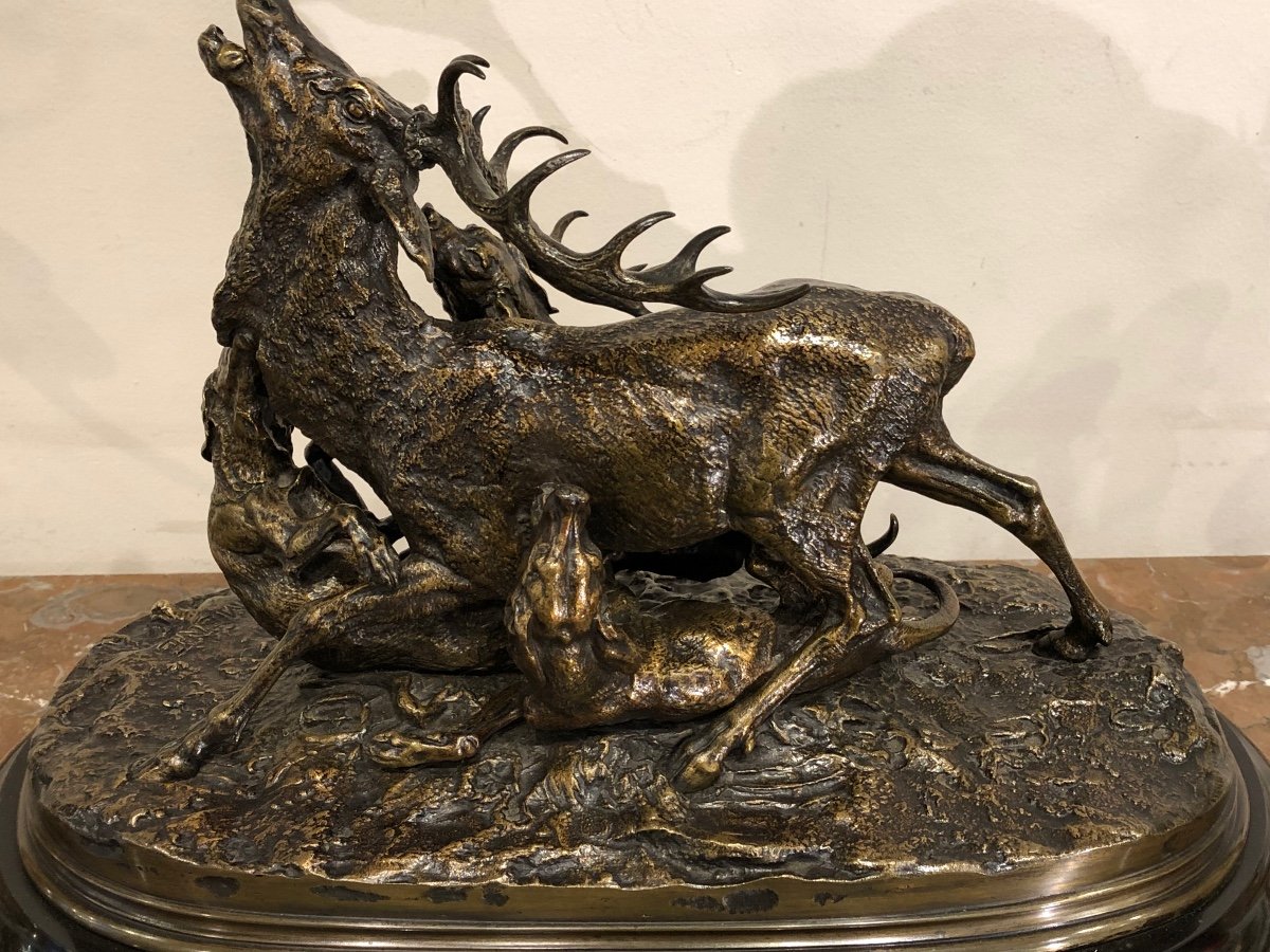 Pierre Jules Mêne  1810-1879  « l ‘ Hallali Du Cerf «  Important Bronze -photo-3