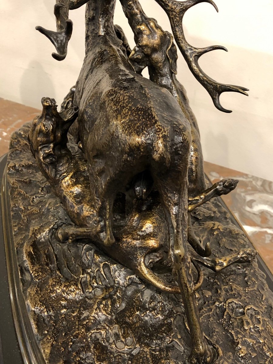 Pierre Jules Mêne  1810-1879  « l ‘ Hallali Du Cerf «  Important Bronze -photo-7