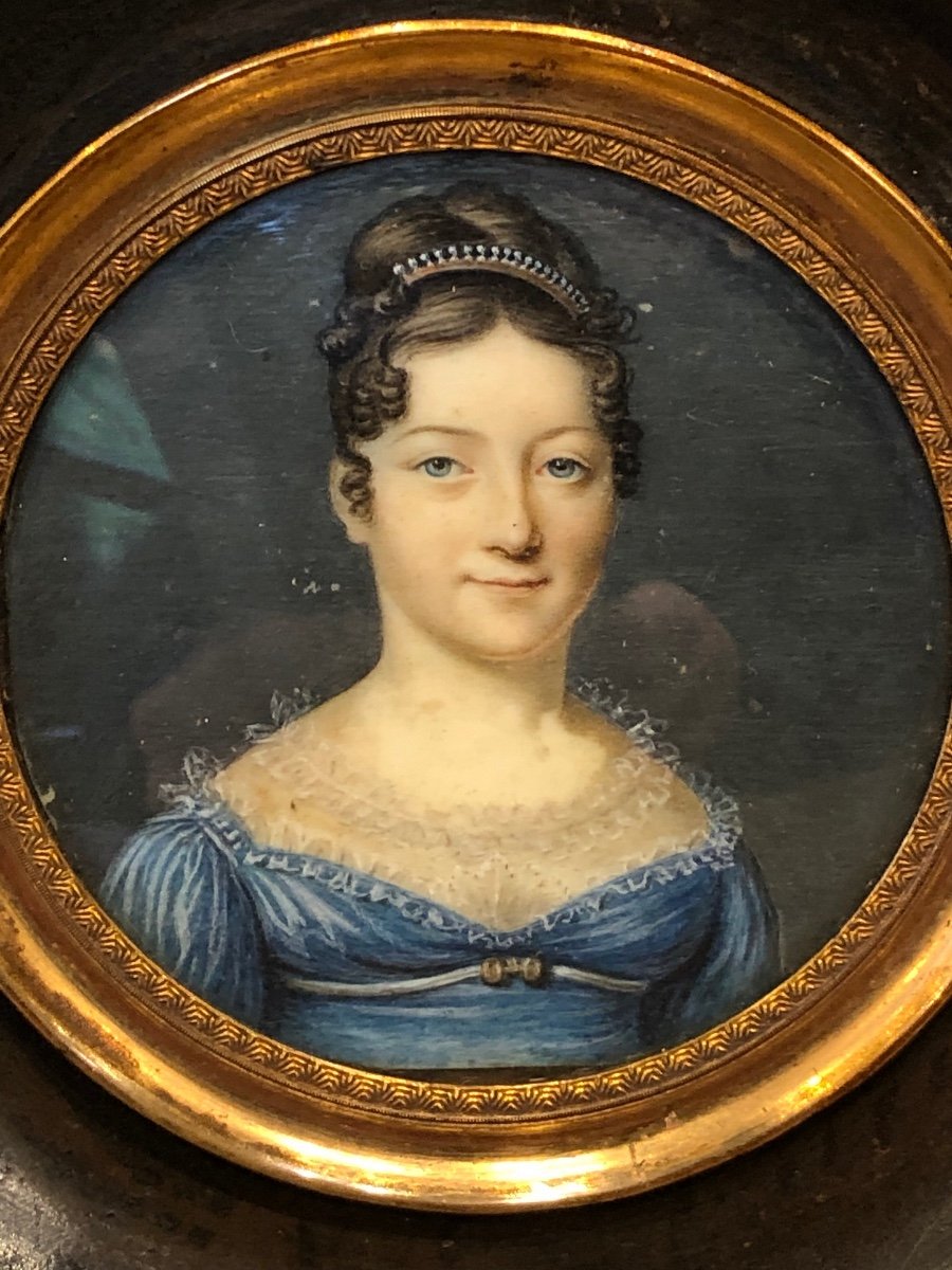 Miniature époque Empire «  Portrait De Jeune Femme «  Vers 1800/10 -photo-3