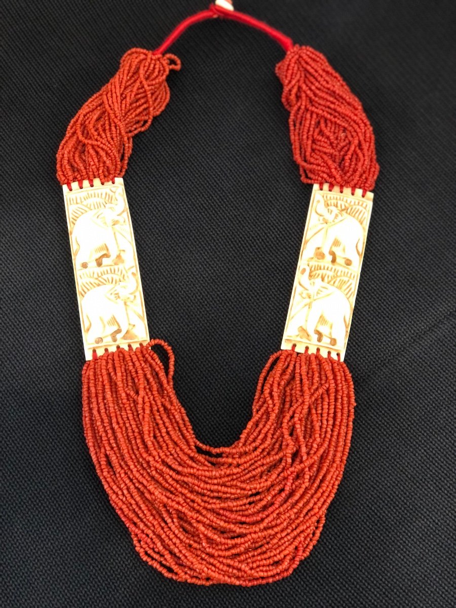 Collier En Corail Rouge Aux éléphants Circa 1930 / 40 -photo-4