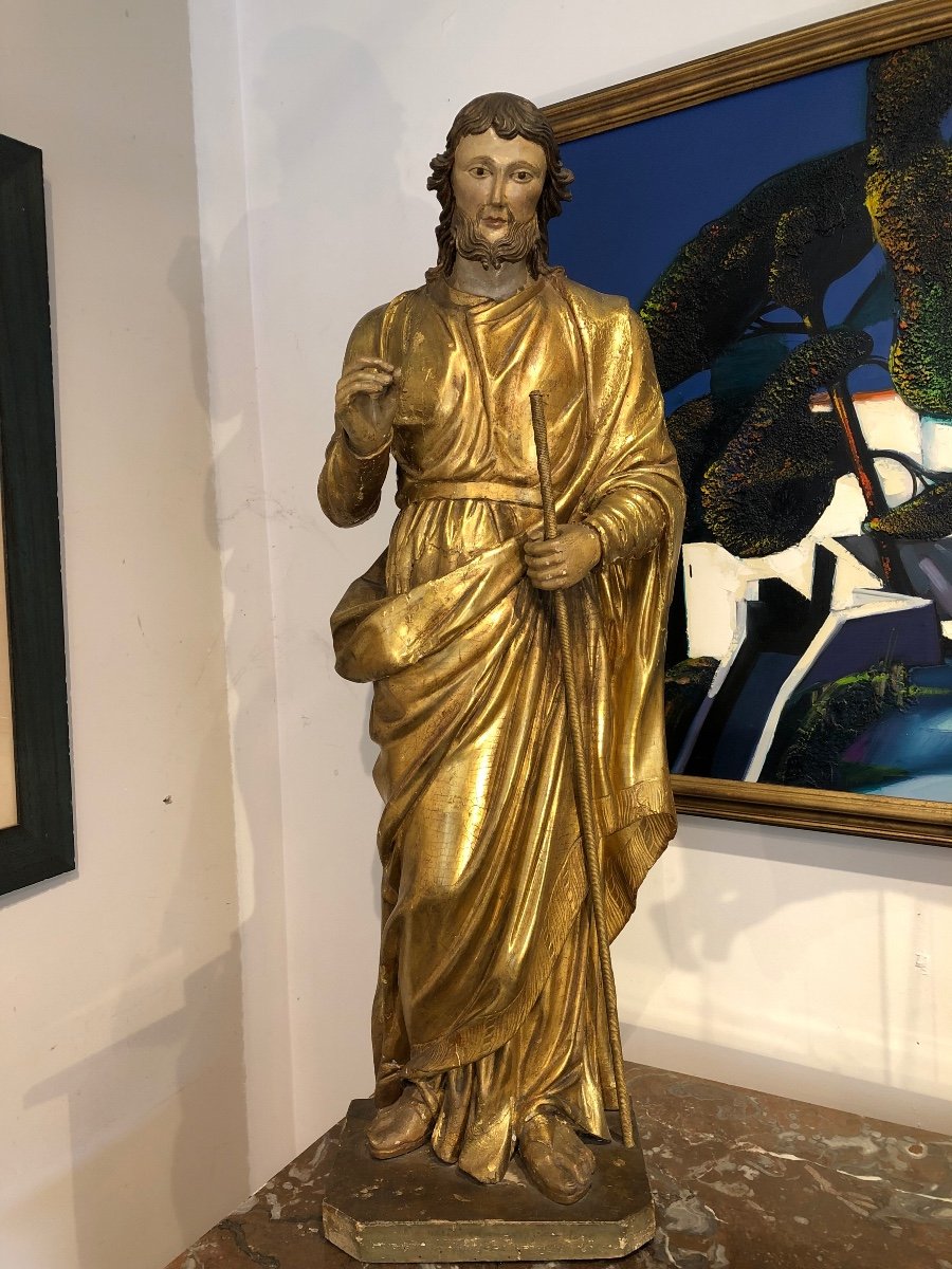 Important  « Saint  Joseph «  XVIII ème En Bois Sculpté Et Doré -photo-3