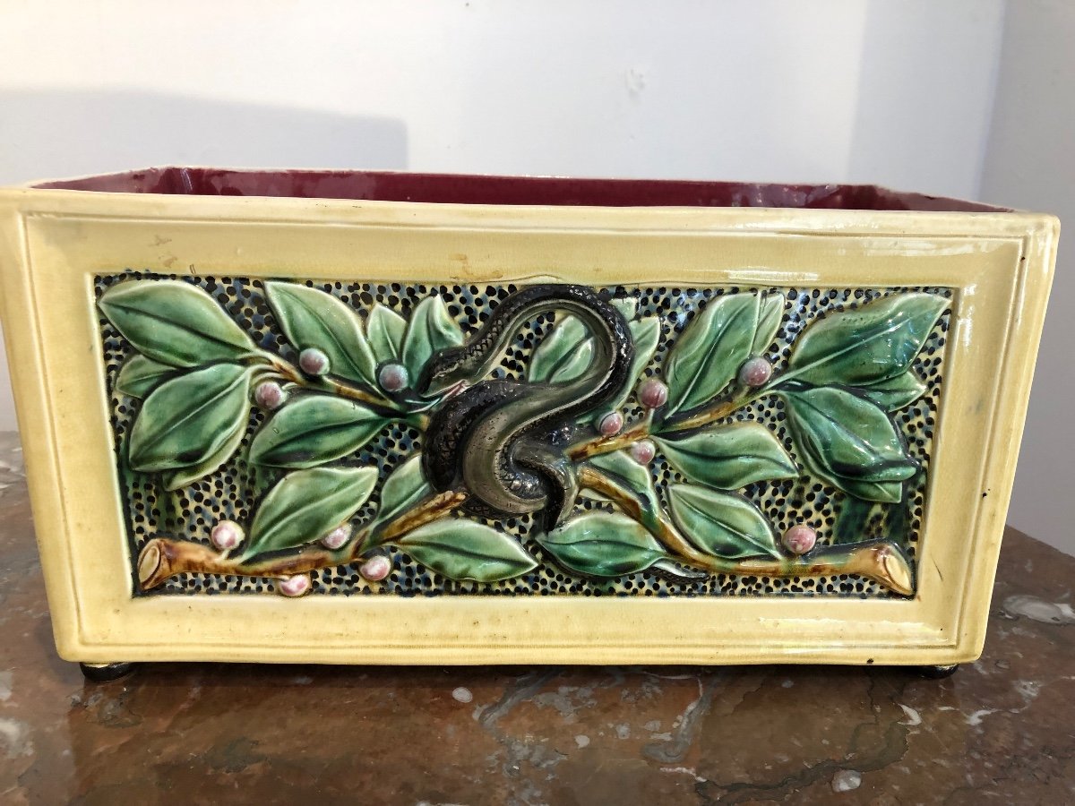 Barbotine Planter “aux Ivies & Serpent” Late 19th 