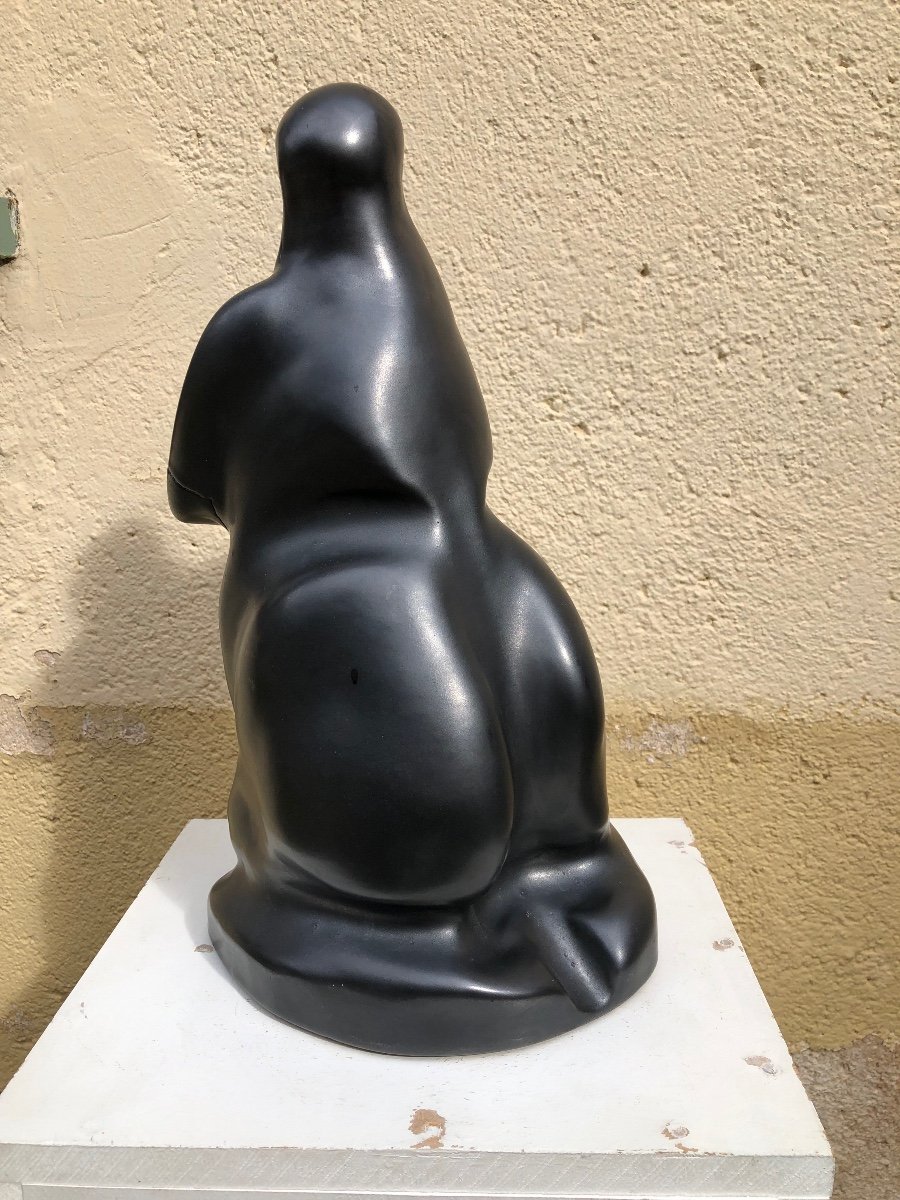 Sculpture "woman" In Black Enameled Ceramic Circa 1967-photo-2