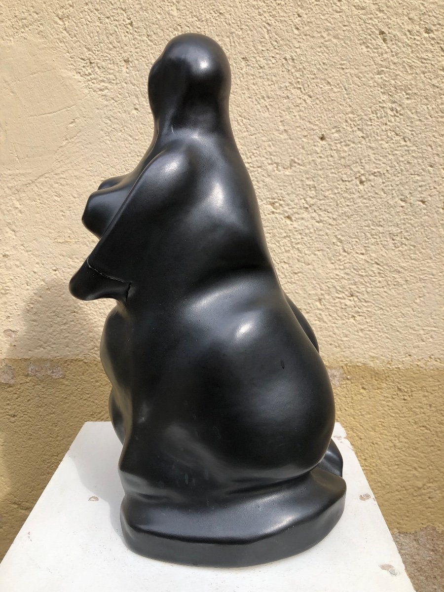 Sculpture «  Femme «  En Céramique émaillée Noire Circa 1967-photo-3