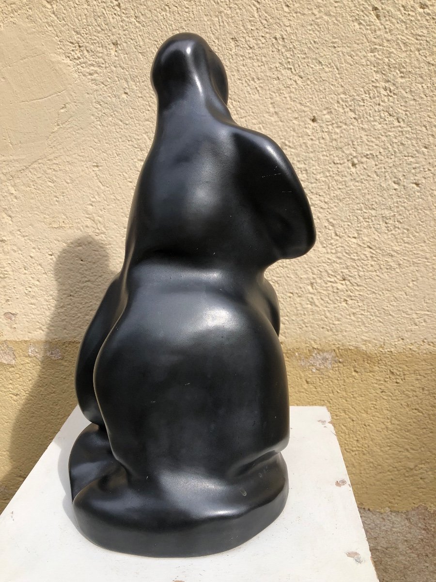 Sculpture «  Femme «  En Céramique émaillée Noire Circa 1967-photo-4