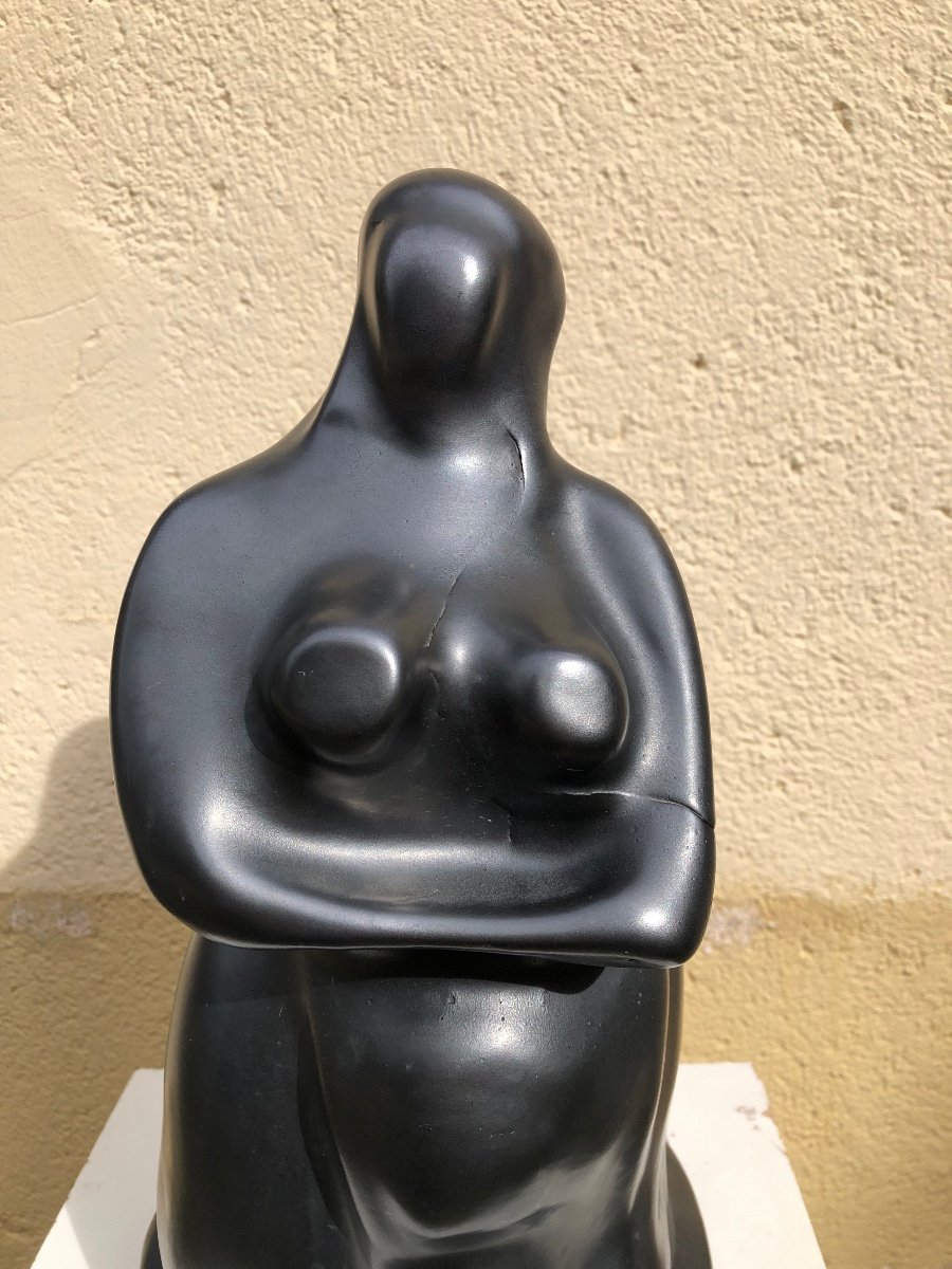 Sculpture «  Femme «  En Céramique émaillée Noire Circa 1967-photo-1