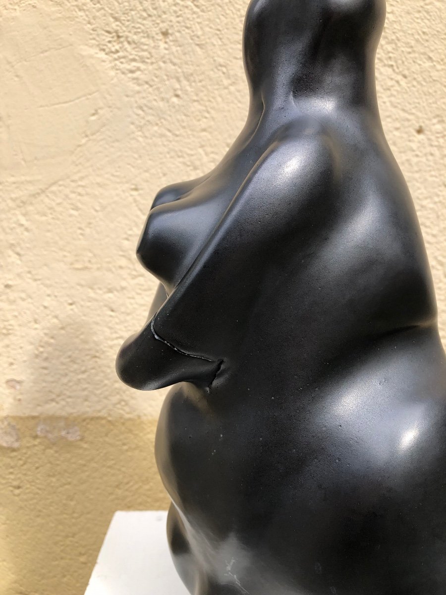 Sculpture "woman" In Black Enameled Ceramic Circa 1967-photo-3