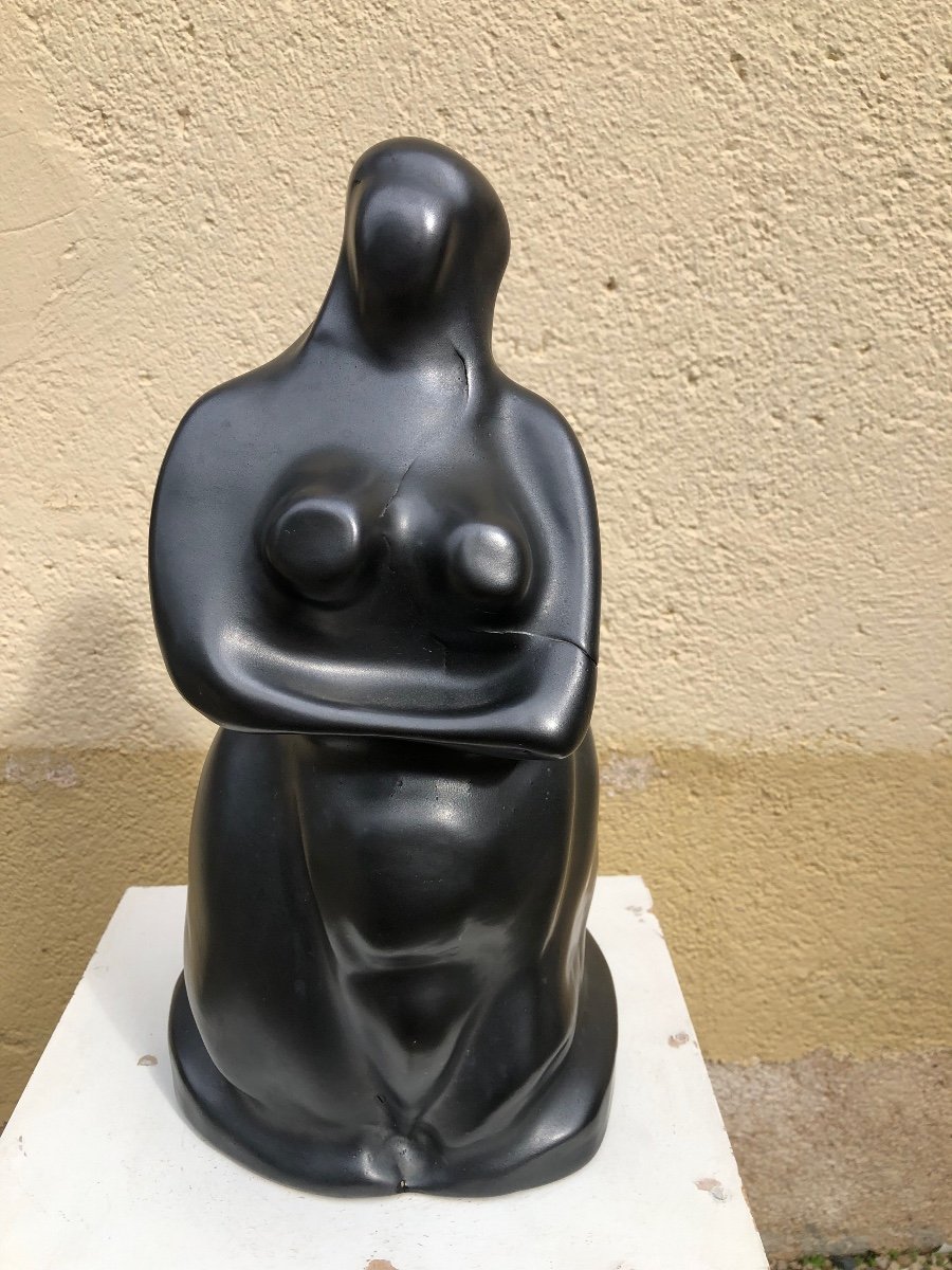 Sculpture «  Femme «  En Céramique émaillée Noire Circa 1967-photo-4