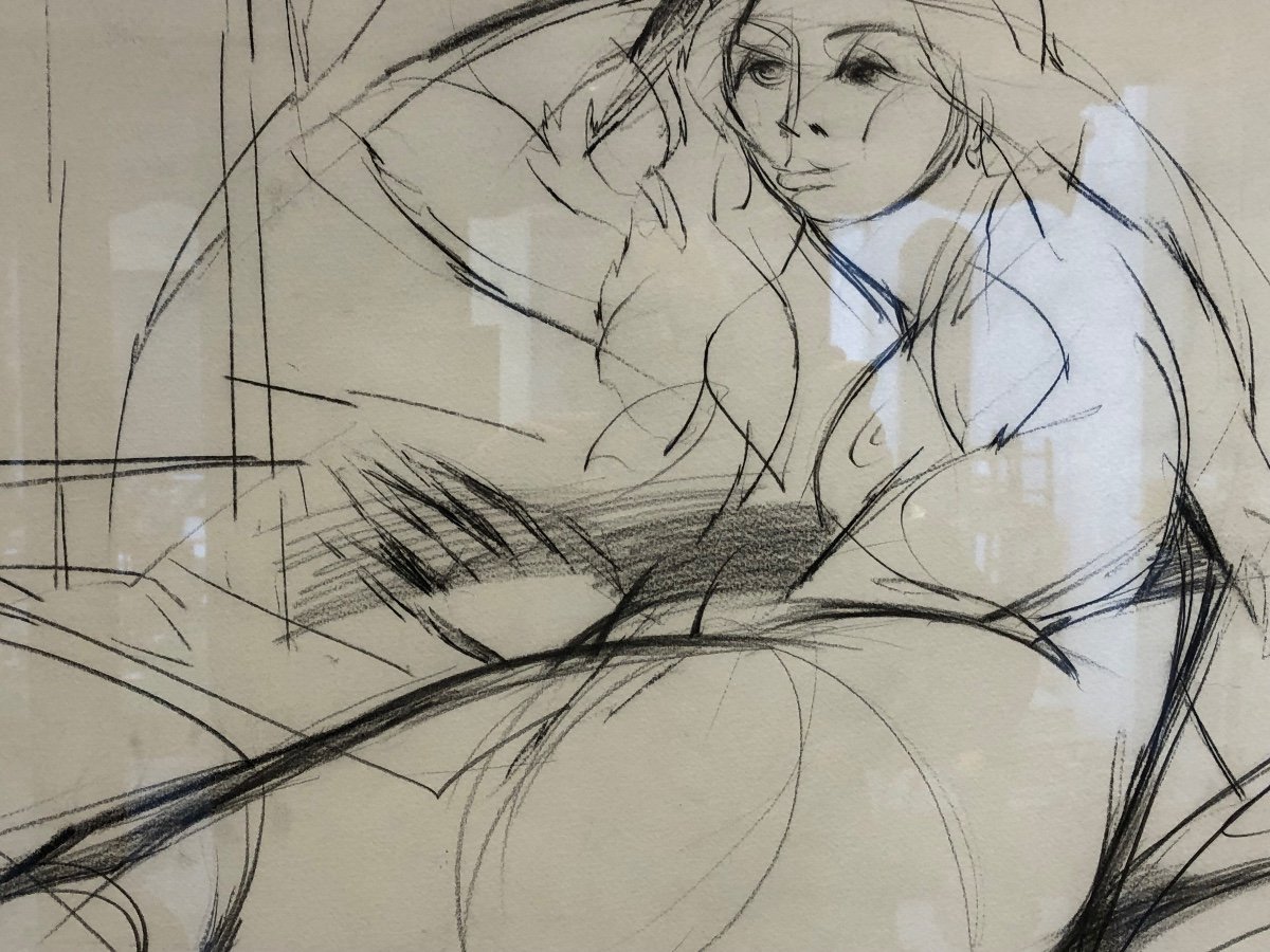 Camille Hilaire 1916-2004 « nue «  Important Dessin  à La Mine De Plomb -photo-3