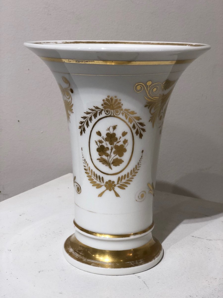 Vase Cornet Au Bouquet De Fleurs Porcelaine De Vieux Paris Époque Empire vers 1810-photo-3