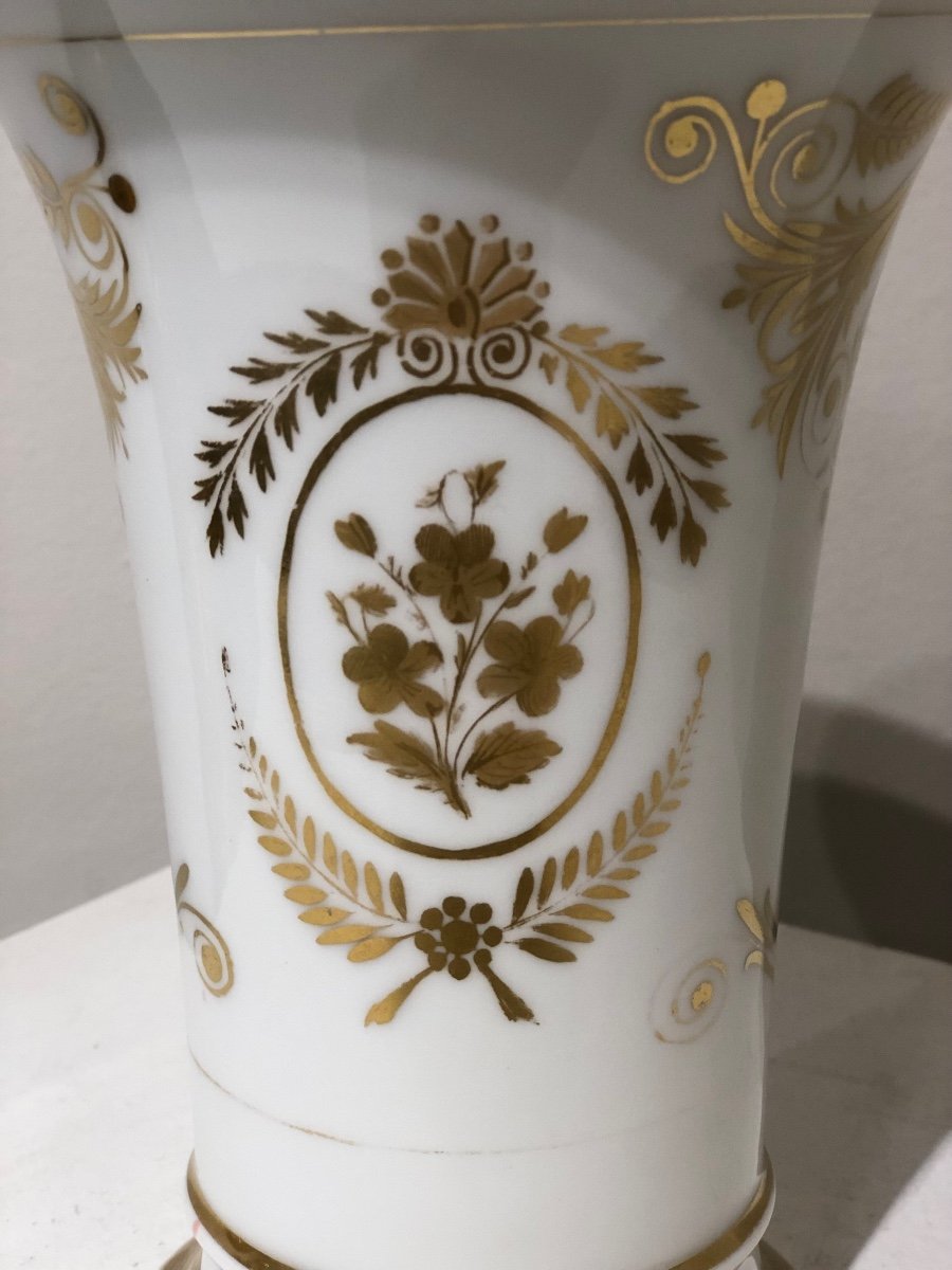 Cornet Vase With Bouquet Of Flowers Porcelain From Old Paris Empire Period Circa 1810-photo-2