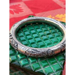 Chine Fin 19 ème «  Bracelet En Argent Ciselé « 