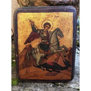 Late 19th Century Icon St George Slaying The Dragon 