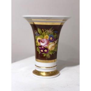 Cornet Vase With Bouquet Of Flowers Porcelain From Old Paris Empire Period Circa 1810