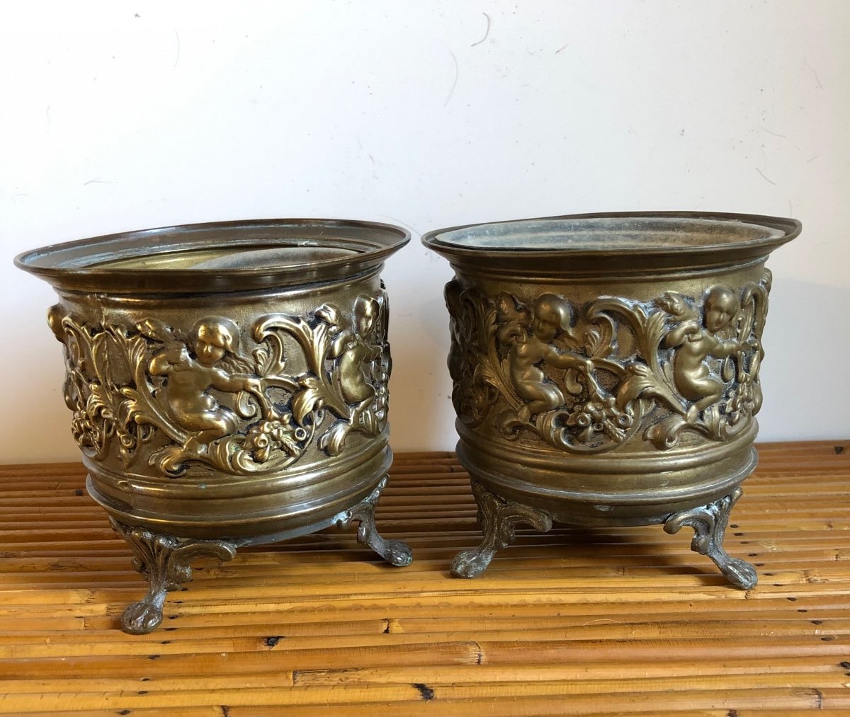 Pair Of Repoussé Brass Planter-photo-4