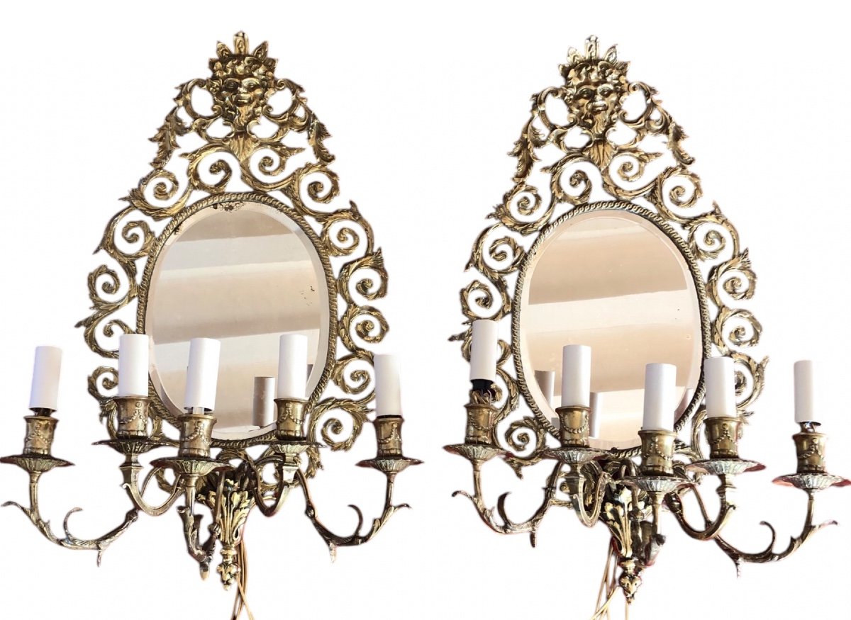 Pair Of Bronze Mirror Wall Lights -photo-2