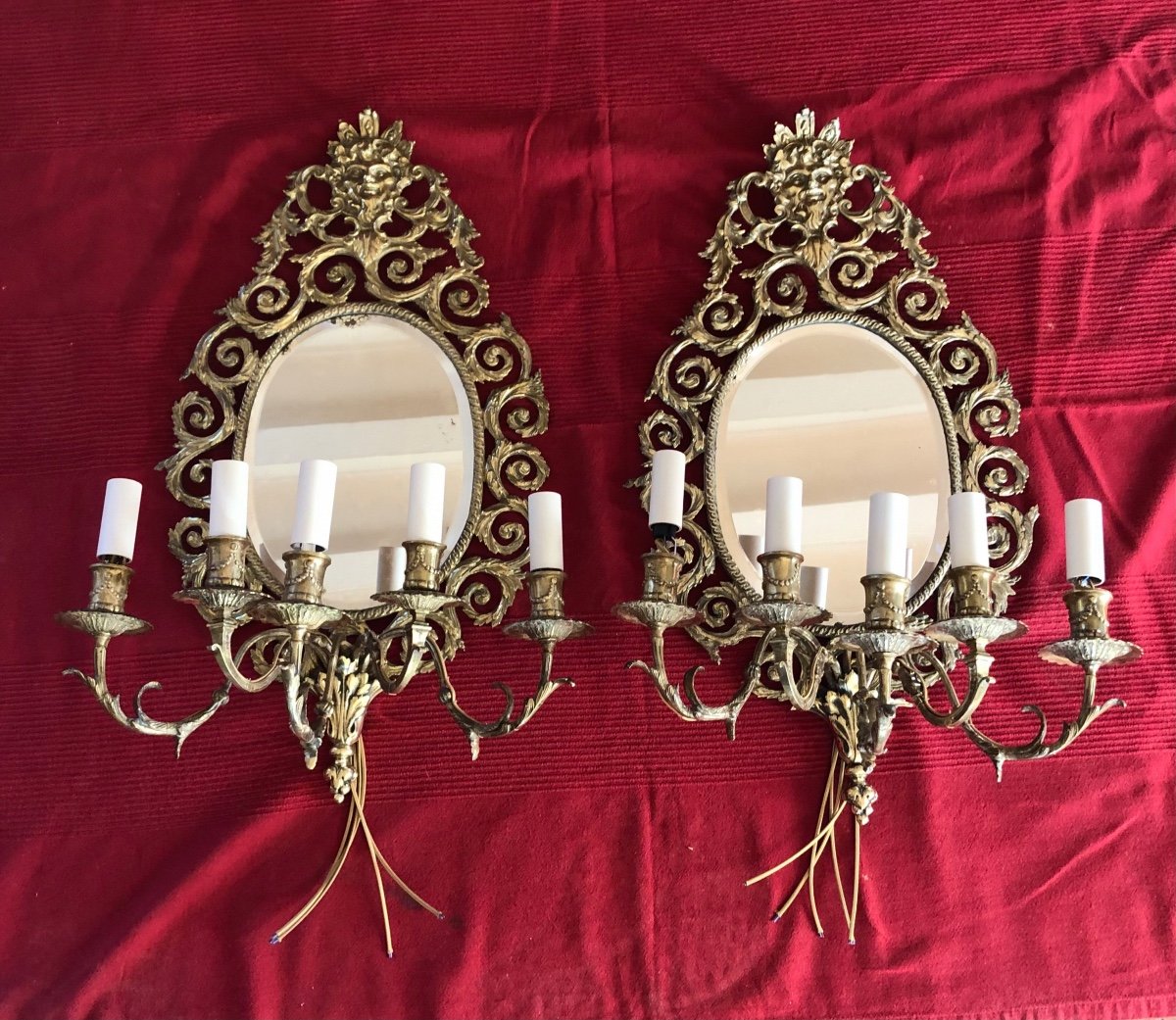 Pair Of Bronze Mirror Wall Lights -photo-2