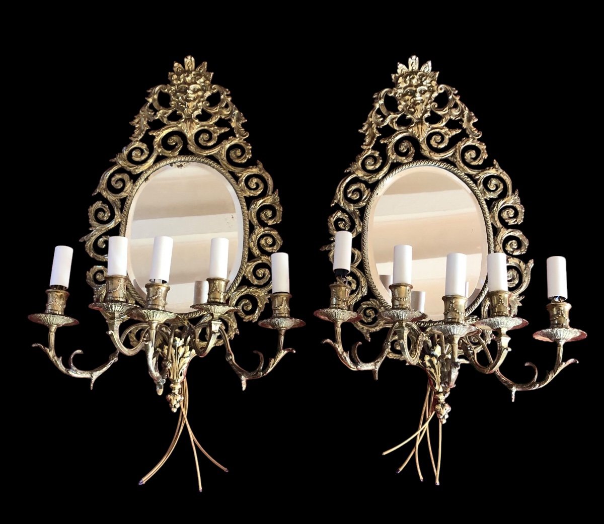 Pair Of Bronze Mirror Wall Lights 