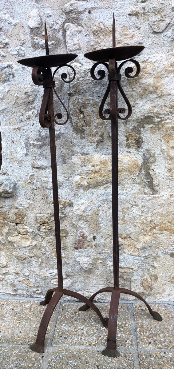 Pair Of Wrought Iron Candlesticks 