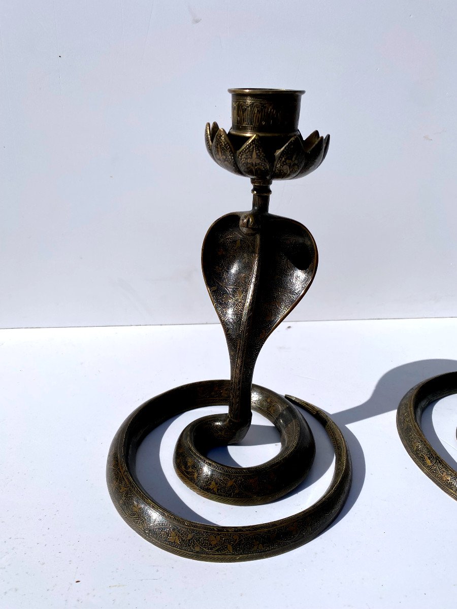 Pair Of Bronze Cobra Candlesticks-photo-4