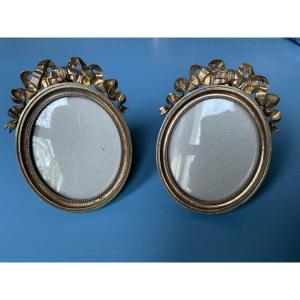 2 Oval Photo Frames Gilt Bronze Louis XVI Style
